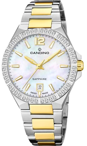 Candino Swiss Damenuhr Analog aus Edelstahl 316l Multi | Quarzwerk, Widerstandsfähiges Saphirglas, Wasserdicht 5 ATM, Kalender C4761/A, Lady Casual