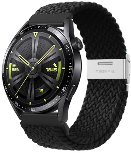 BDNJN Correa de 20 mm 22 mm para Samsung Galaxy Watch 6 5 4 Band 40/44 mm 5Pro Active 2 Gear S3 pulsera elástica trenzada para Huawei GT2/3 /4Pro/5 correas de reloj(Black-S,22mm)