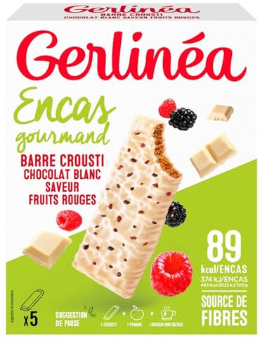 Gerlinéa - Snack Crousti Weiße Schokolade Rote Früchte - Knusprige Waffel für einen leckeren Snack - Ballaststoffquelle - 5 Riegel Crousti - 90g