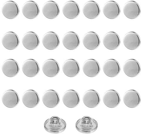 QUARKZMAN 30 Stück Knöpfe 10mm Metall Flache Buttons zum Annähen Runde Bastelknöpfe für Bekleidung Hosen Mantel Jacken Blazer Hemd Anzüge Dekorieren Handwerk Selber Machen, Silber
