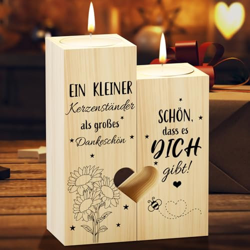 KAAYEE Dankeschön Geschenke für Frauen, Herzförmiger Kerzenständer Dankesgeschenke Klein, Kleines Danke Geschenk für Freundin, Lehrer, Erzieherin, Abschiedsgeschenk Kollegen