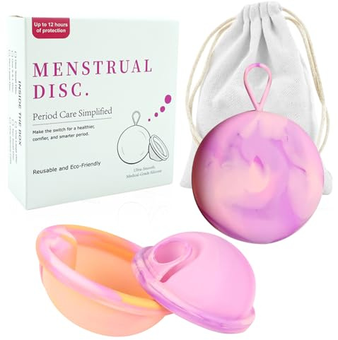 KBIBCK Set di dischi mestruali, disco mestruale con 2 dischi periodici taglia S+L e tasche portaoggetti, coppetta mestruale riutilizzabile in silicone per donne attive sport, nuoto (S+L)