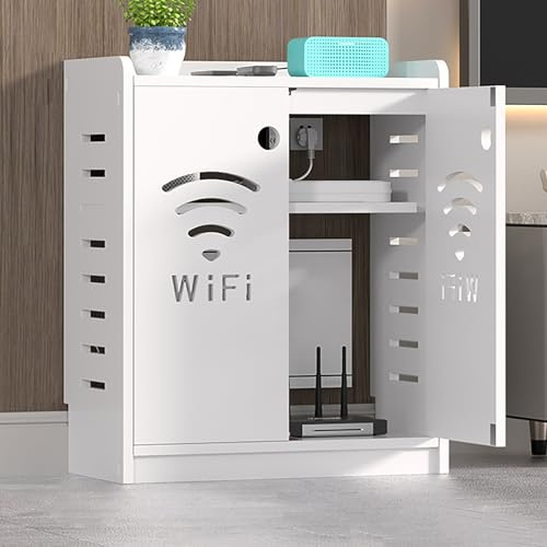 VOLDAX WiFi Router Storage Cabinet Door Latch Design Floor Standing Router Decorative Storage Box, WiFi Router Box Hider Router Modem Cover(Brown,60cm/23.6in)