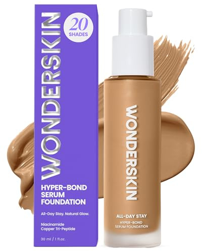 Wonderskin Hyper Bond All-Day Stay Serum Foundation – Waterproof, Transfer-Proof, 24HR Longwear Face Makeup with Niacinamide & Hyaluronic Acid – Lightweight, Natural Finish (Mesa)