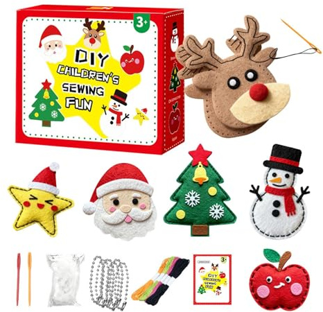 Fruusv Kit de costura para niñas manualidades 6 adornos de árbol de Navidad | Divertido Kit De Costura Para Navidad Para Niños Jardín de infantes Actividad Preescolar Fiesta en Ventana