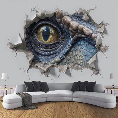 ZISTRCBAO Papier Peint Panoramique Un Tyrannosaure Rex Défonce Le Mur, Murales Panoramique Dinosaure 3D Bleu Papier Peint Soie Pour Salon Chambre à Coucher Décoration 200x140cm