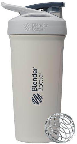 BlenderBottle Sport Shaker Cup Insulated Stainless Steel Water Bottle with Wire Whisk, 24 oz, Grey/White