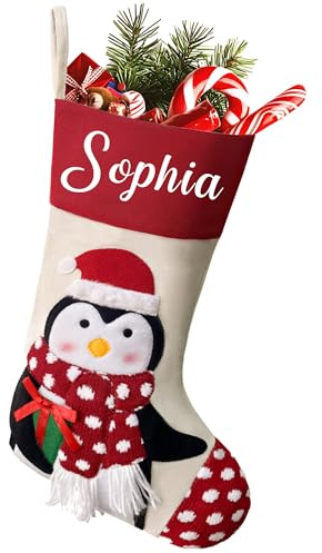 howson london Personalised Christmas Stockings Custom Family Stockings Christmas Decorations Large Xmas Stockings Hanging Gift Bag Socks Ornaments Candy Pouch Bag for Kids Adults (Penguin-3D)
