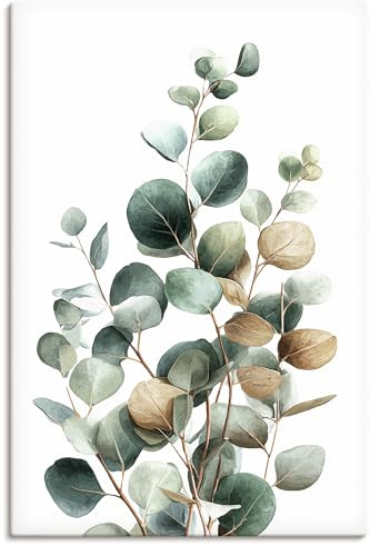 ARTLAND Wanddeko Leinwand Bilder Wandbild 60x90 cm aesthetic room decor Eukalyptus Blätter Boho Deko U5XU