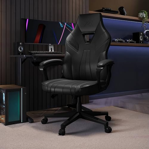 X-Rocker Tempest High Back Ergonomic Office Gaming Chair for Adults & Teens - Extra Wide Seat, Cushioned Armrest, Height Adjustable, Wipe-Clean Faux Leather - Black