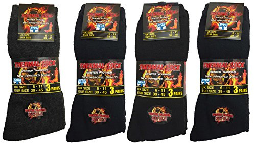 12 Pairs Mens Thermal Socks, Black, 43627