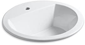 KOHLER K-2714-1-0 Bryant Round Self-Rimming Bathroom Sink with Single-Hole Faucet Drilling, White