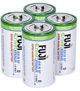 Fuji Enviromax 1.5V LR20 Super Alkaline Type D Batteries - No Harmful PVC & Heavy Metals Used, Long Lasting, Powerful, Size D Batteries (Pack of 4)