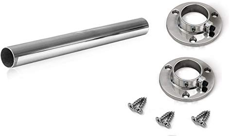 Wardrobe Rail Round Chrome Hanging Rail 300MM Free END Supports & Screw