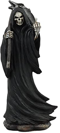 Ebros der Nachtwächter Grim Reaper mit Sense Spiegeln Off Mittelfinger Statue 21 cm hoch Gothic Skelett Umhang Assassin Figur
