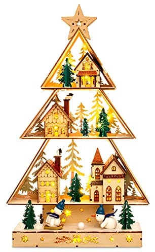 SIKORA LB85 beleuchteter LED Holz Weihnachtsbaum Schwibbogen WINTERDORF mit Trafo