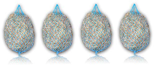 Filet à foin extra large pour chevaux – Mailles de 5 cm x 5 cm – Doublure adaptée à l'animal – Meilleure digestion – Sac fourre-tout pour poneys, chevaux, chèvres (4 x turquoise)