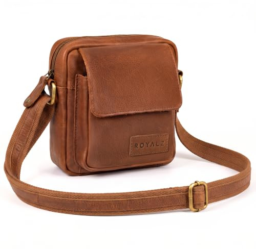 ROYALZ 'Austin' Moderne Echtleder Umhängetasche Klein Herren Schultertasche Mini Messenger Bag Vintage Ledertasche zum Umhängen Kleine Männer Schultertasche
