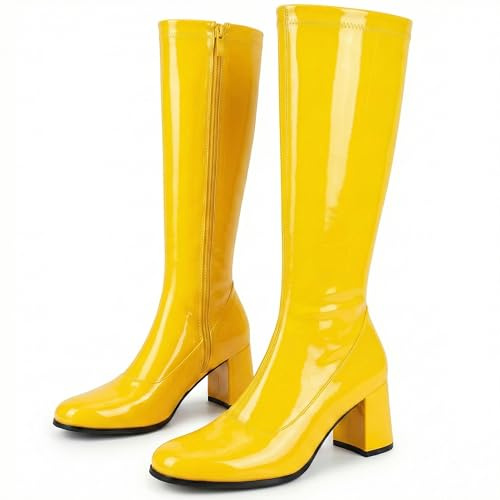Damen-GoGo-Stiefel, 1960er/70er-Retro-Look, Größe EU 36-47,5, Gelb - gelb - Größe: 40 EU