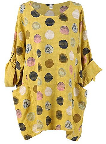 Storm Island Italian Ladies Brick Print Front Pockets Top Womens Lagenlook Cotton Oversized Top
