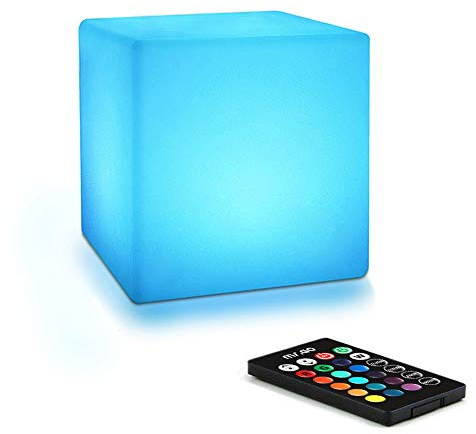 MR.GO 4 Rechargeable Veilleuse LED Cube Lumineux Changement de Couleur Lampe d'ambiance avec Télécommande, 16 Couleurs, Dimmable Rgb Cube Lampe de Chevet pour Décor et Éclairage