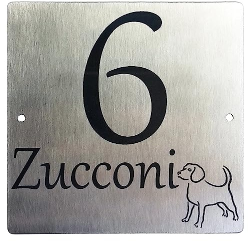 GUIZZO Creart - Externe Hausnummer, Maße und Personalisiertes Schild aus Edelstahl, Personalisiertes Türschild, Hausnummernschild Made in Italy, Namensschild, Schild mit Eingraviertem Namen 15x15H cm