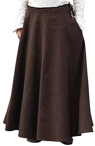 Battle-Merchant Mittelalterlicher Rock Damen Baumwolle | bodenlang und weit ausgestellt in div Farben S-XXL | Mittelalter LARP Kleidung Magd Wikinger (Dunkelbraun, L)