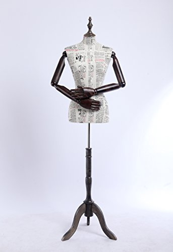 Eurotondisplay weibliche Schneiderpuppe, B-12-G stoffbezogenen Oberkörper mit Deckel aus Holz ,Arme und Finger aus Holz beliebig verstellbar, dunkler Holzstand (B-12-G weiblich)
