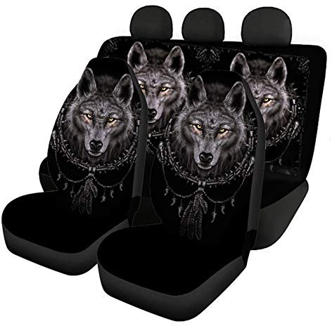 Belidome Autositzbezüge, Motiv: Tribal Wolf, komplettes Set, Stoff, weich, universelles Zubehör