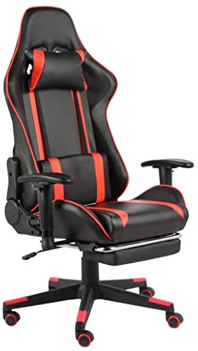 vidaXL Silla Gaming Giratoria con Reposapiés Asiento Sillón Mobiliario Ajustable Estudio Escritorio Videojuegos Oficina Despacho Ordenador PVC Rojo