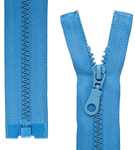 Teilbarer Reißverschluss, 2 Stück, 70 cm Schienenlänge, in Blau, 1-Weg offenes Ende #5, 5,75 mm Schienenbreite, 34 mm Bandbreite, Ersatz Reissverschluss Kunststoff, Kunststoffreissverschluss # 5