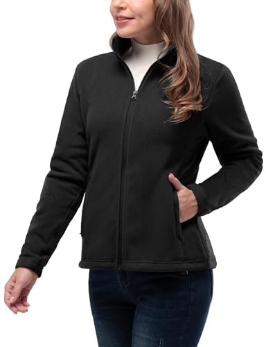 33,000ft Womens Fleece Jackets Ladies Lightweight Sweater Top Warm Full Zip Coat Breathable Ladies Thermal Microfleece Casual Long Sleeve, Ideal for Travelling Hiking Camping Black S