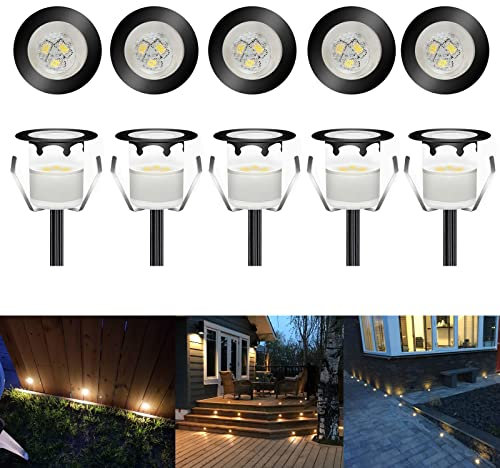 CHNXU 10er Set Terrassen Einbaustrahler LED Bodeneinbaustrahler Ø30mm 0.6W Aussen DC12V Warmes Weiß IP67 Wasserdicht LED Einbauleuchten Deckenstrahler für Küche Garten Treppen Bad Balkon, Schwarz
