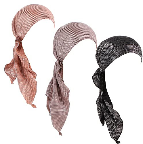 JDYaoYing 3 Stück glitzernde Pailletten, vorgebundene Kopftücher, Chemo-Abdeckungen, Mützen, Schlupfmützen für Frauen, Pink, Khaki, Schwarz