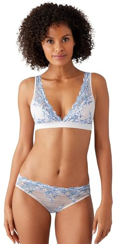 Wacoal Women's Embrace Lace Lightly Lined Wire Free Mid Coverage Bralette, 852191, Pastel Parchment/Blue Multi, 32