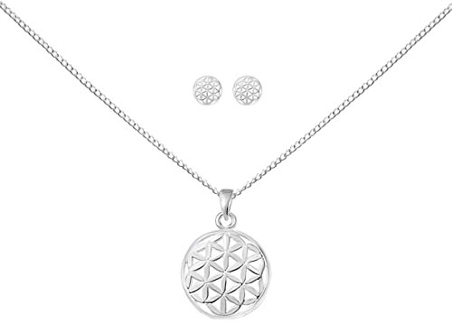 FRIEDA + PAUL Flower of Life Blume des Lebens Lebensblume Damen Frauen Mädchen Halskette Anhänger Ohrstecker 4-tlg. Set 925 Sterling Silber anlaufgeschützt Schmuckbox