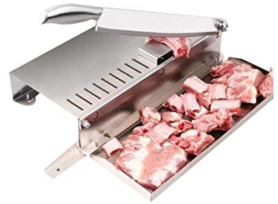 ilbcavne Manual Bone Meat Cutter, Stainless Steel Ribs Chicken Slicer Heavy Duty Cutting Machine, Bone Chopper with Meat Tray for Lamb Chops Pork Beef Fish Vegetable BBQ(Size:Large)