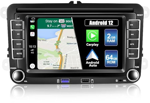 2G+64G CAMECHO Android 13 Autoradio mit Carplay für VW Golf 5 Golf 6 Skoda,Autoradio mit 7 Zoll Bildschirm/Navi/Wireless Android Auto/HiFi/FM RDS/Bluetooth und USB+Rückfahrkamera