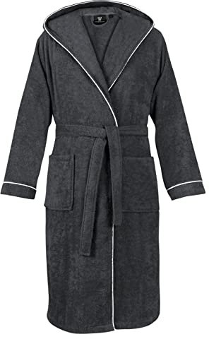 LAYNENBURG Bademantel Herren Frottee - Kapuze - Lang - 100% Baumwolle (360g/m2) - OEKO TEX Standard 100 - Größe (L, Anthrazit)