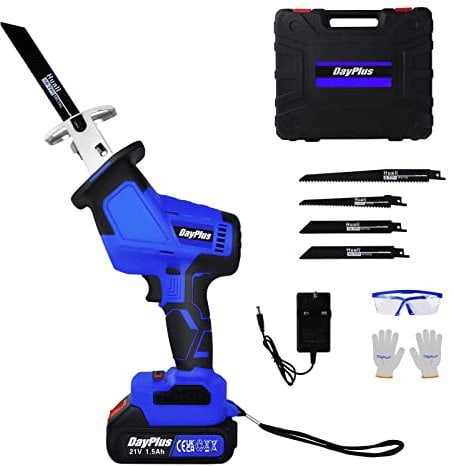 Brushless Cordless Reciprocating Saw with 1.5Ah Rechargeable Li-ion Batteries, Fast Charger, 4 Saw Blades, 0-1900RPM Variable Speed Electric Saw, for Metal/Wood/PVC Pipe/Tree Pruning