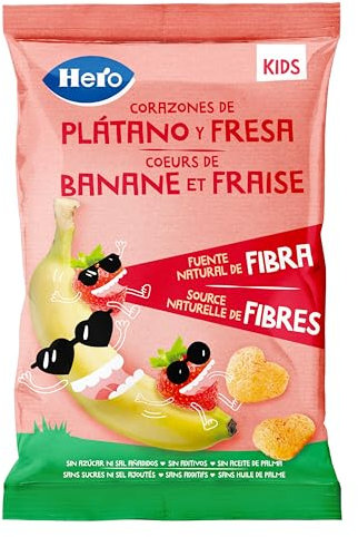 Hero Snacks de Fresa y Plátano con forma de Corazones Sin aditivos ni aceite de palma -30gr