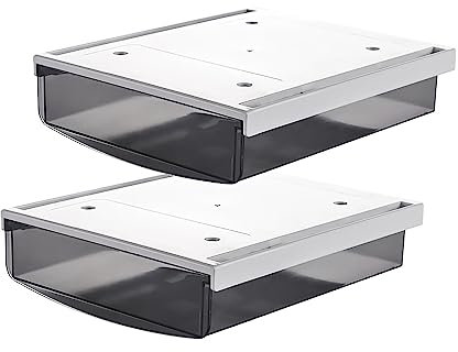 TUKA 2X 1,7L Unterschreibtisch-Schubladen 21x18x5,4cm, Selbstklebende Schubladen, Versteckte Unterbauschublade Aufbewahrungsbox unter Schreibtisch, Utensilien Stiftebox Schwarz 2er Set TKD8607