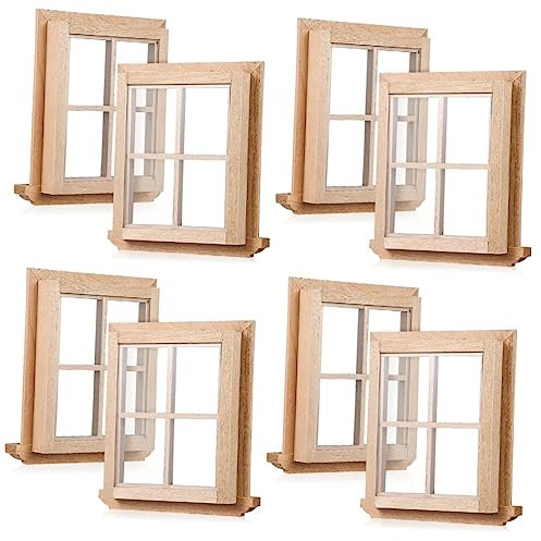 STOBOK 8 Stück Puppen-Fensterhaus-Möbelscheiben Bastelzubehör Für Modell Mini-DIY-Fenster Ornamente Puppenhaus Fotografie Miniatur-Spielzeug Möbel Winziger Rahmen Holzfenster+spielhaus