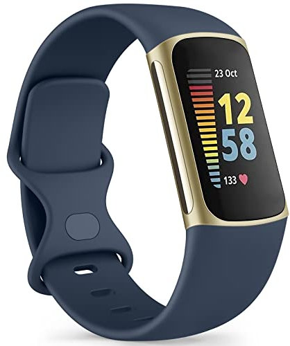 Mugust Armband Nur für Fitbit Charge 5/Fitbit Charge 6 Armband Damen Herren, Weiche Sport Ersatzarmbänder Kompatibel mit Fitbit Charge 5/Fitbit Charge 6 (Small, Marineblau)