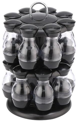 Neroyaner Rotating Spice Rack Rotating Countertop Spice Carousel Tower Stand 2 Layers Organizer Storage with 8 Jar Bottles, Turntable Cupboard Organizer with Handle L