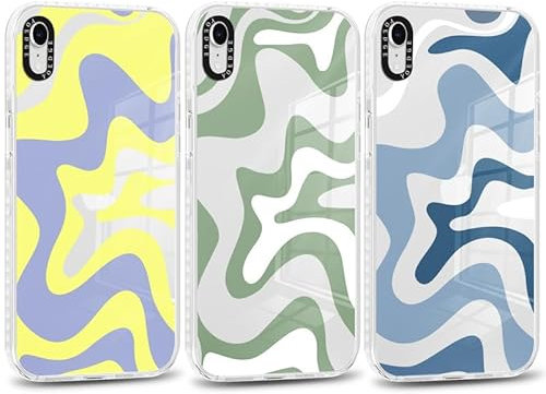 Yoedge 3 Stück Durchsichtig HandyHülle für iPhone XR Hülle 6,1, Transparent Handy Hülle für iPhone XR Case 3D Kurve Muster Design Aesthetic Mädchen Frauen Junge Schutzhülle Cover, Klare
