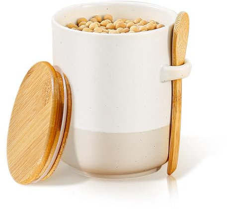 Yalucky Tarro de Cerámica para Té,Café y Azúcar con Tapa Hermética y Cuchara,680 ml,para Guardar Azúcar Moreno,Harina y Sal,Botes para la Cocina,Recipientes de Almacenamiento de Alimentos