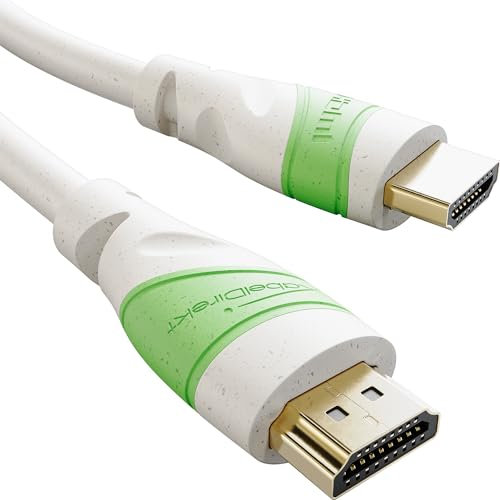 KabelDirekt – Öko-HDMI-Kabel – 5 m (Kabelmantel partiell aus Bio-Materialien wie Strohgranulat – HDMI 2.0 für 4K@60Hz, High Speed mit Ethernet, PC/Blu-ray/PS5/Xbox Series X/Switch, grau/grün)