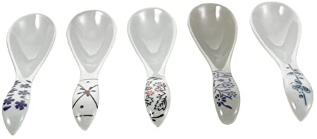 Zerodeko 5pcs Japanese Style Ceramic Soup Spoons Rice Spoons Kitchen Tableware for Eating Soup and Rice