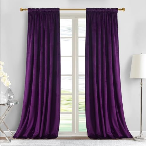 Roslynwood Violette Orchideen-Faltenvorhänge, Samtvorhänge, Verdunkelungsvorhänge, wärmeisolierte Vorhänge, Raumverdunkelung, Fenstervorhänge für Wohnzimmer, Schlafzimmer, 2 Paneele 213 cm